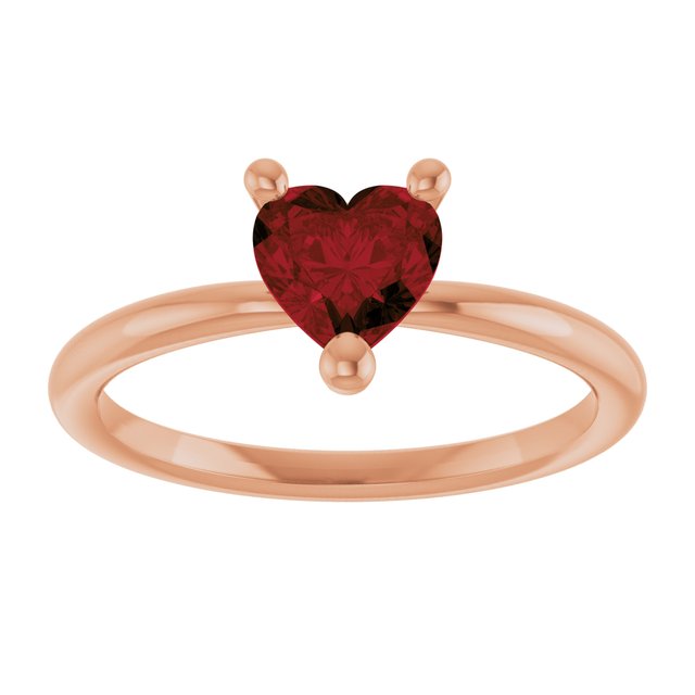 14K Rose Natural Mozambique Garnet Heart Solitaire Ring