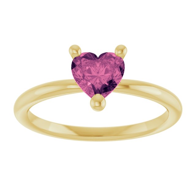 14K Yellow Natural Pink Tourmaline Heart Solitaire Ring
