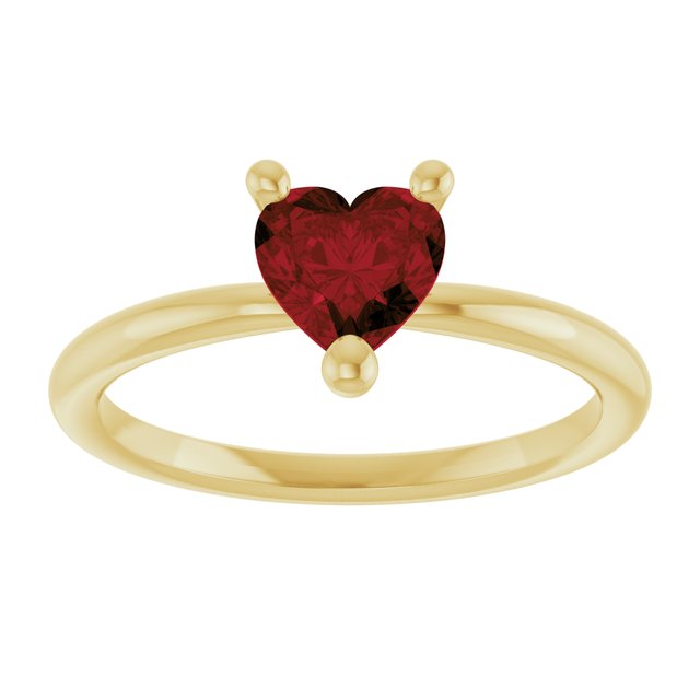 14K Yellow Natural Mozambique Garnet Heart Solitaire Ring
