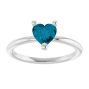 Platinum Natural London Blue Topaz Heart Solitaire Ring