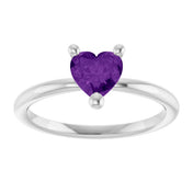 Platinum Natural Amethyst Heart Solitaire Ring