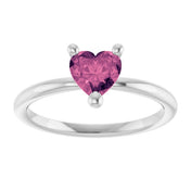 Sterling Silver Natural Pink Tourmaline Heart Solitaire Ring