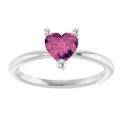 Sterling Silver Natural Pink Tourmaline Heart Solitaire Ring