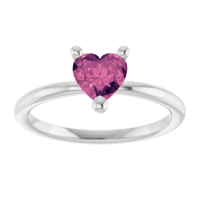 Sterling Silver Natural Pink Tourmaline Heart Solitaire Ring