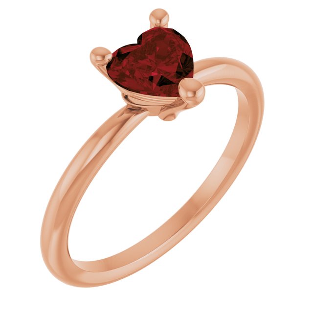 14K Rose Natural Mozambique Garnet Heart Solitaire Ring