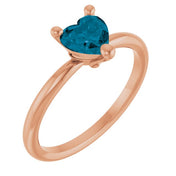 14K Rose Natural London Blue Topaz Heart Solitaire Ring