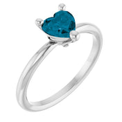 14K White Natural London Blue Topaz Heart Solitaire Ring