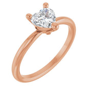 14K Rose Natural White Sapphire Heart Solitaire Ring