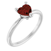 Sterling Silver Natural Mozambique Garnet Heart Solitaire Ring