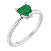 14K White Lab-Grown Emerald Heart Solitaire Ring