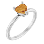 Sterling Silver Natural Citrine Heart Solitaire Ring
