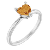 Sterling Silver Natural Citrine Heart Solitaire Ring