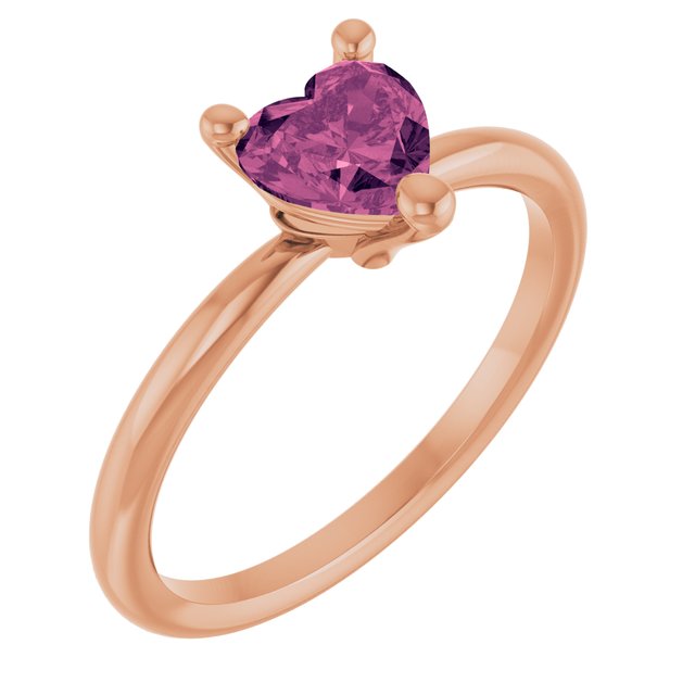 14K Rose Natural Pink Tourmaline Heart Solitaire Ring