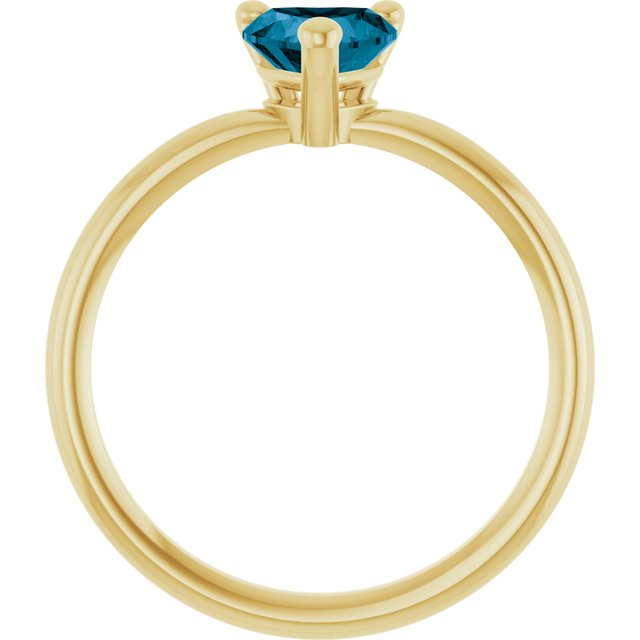 14K Yellow Natural London Blue Topaz Heart Solitaire Ring