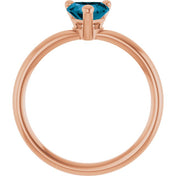 14K Rose Natural London Blue Topaz Heart Solitaire Ring