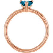 14K Rose Natural London Blue Topaz Heart Solitaire Ring