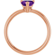 14K Rose Natural Amethyst Heart Solitaire Ring