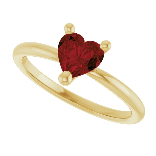 14K Yellow Natural Mozambique Garnet Heart Solitaire Ring