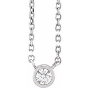 14K White .06 CT Natural Diamond Solitaire 16-18" Necklace