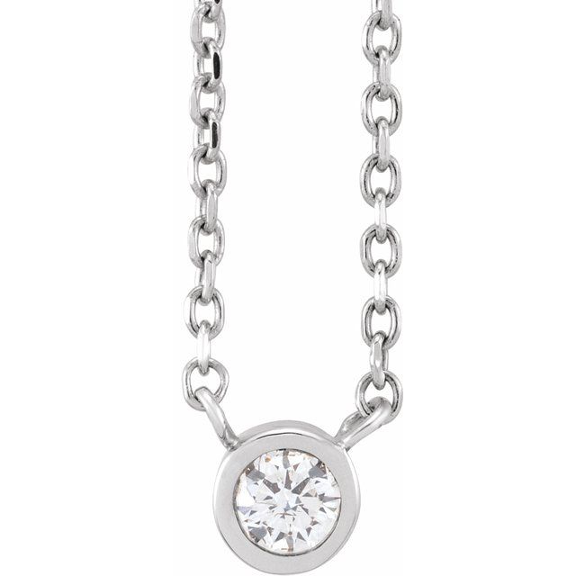 14K White .06 CT Natural Diamond Solitaire 16-18" Necklace