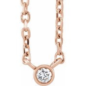 14K Rose .02 CT Natural Diamond Solitaire 16-18" Necklace