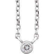 14K White .03 CT Natural Diamond Solitaire 16-18" Necklace