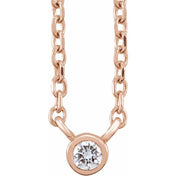 14K Rose .03 CT Natural Diamond Solitaire 16-18" Necklace