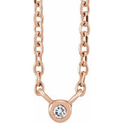 14K Rose .015 CT Natural Diamond Solitaire 16-18" Necklace