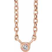 14K Rose .015 CT Natural Diamond Solitaire 16-18" Necklace