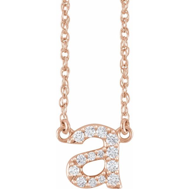14K Rose 1/8 CTW Natural Diamond Lowercase Initial A 16" Necklace