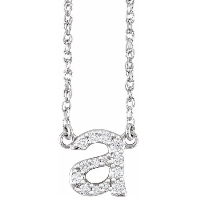14K White 1/8 CTW Natural Diamond Lowercase Initial A 16" Necklace