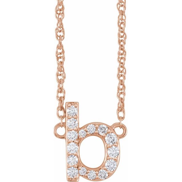 14K Rose 1/8 CTW Natural Diamond Lowercase Initial B 16" Necklace