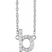 14K White 1/8 CTW Natural Diamond Lowercase Initial B 16" Necklace
