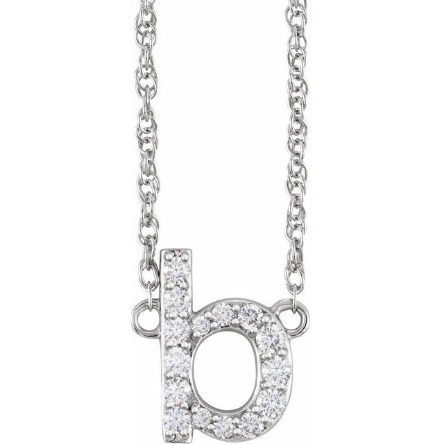 14K White 1/8 CTW Natural Diamond Lowercase Initial B 16" Necklace