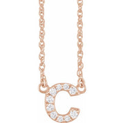 14K Rose .07 CTW Natural Diamond Lowercase Initial C 16" Necklace