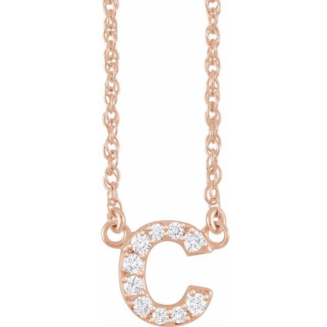 14K Rose .07 CTW Natural Diamond Lowercase Initial C 16" Necklace