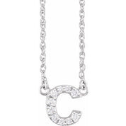 14K White .07 CTW Natural Diamond Lowercase Initial C 16" Necklace