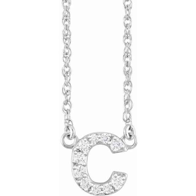 14K White .07 CTW Natural Diamond Lowercase Initial C 16" Necklace