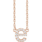 14K Rose .08 CTW Natural Diamond Lowercase Initial E 16" Necklace