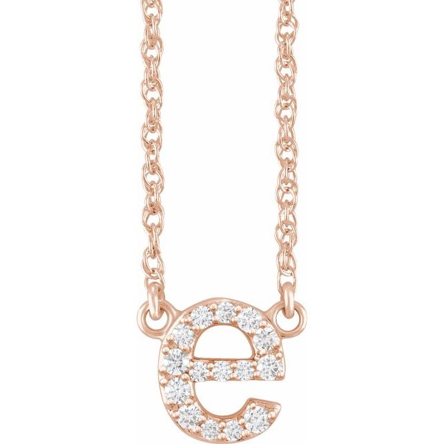 14K Rose .08 CTW Natural Diamond Lowercase Initial E 16" Necklace