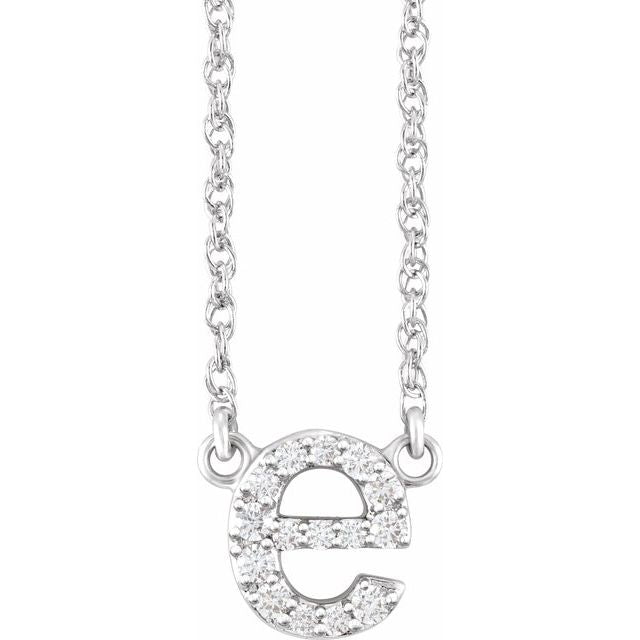 14K White .08 CTW Natural Diamond Lowercase Initial E 16" Necklace