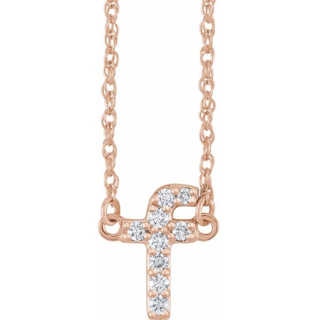 14K Rose .08 CTW Natural Diamond Lowercase Initial F 16" Necklace