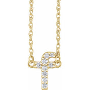 14K Yellow .08 CTW Natural Diamond Lowercase Initial F 16" Necklace