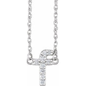 14K White .08 CTW Natural Diamond Lowercase Initial F 16" Necklace