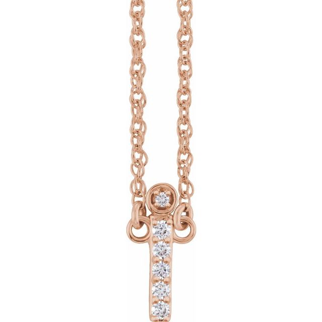 14K Rose .07 CTW Natural Diamond Lowercase Initial I 16" Necklace