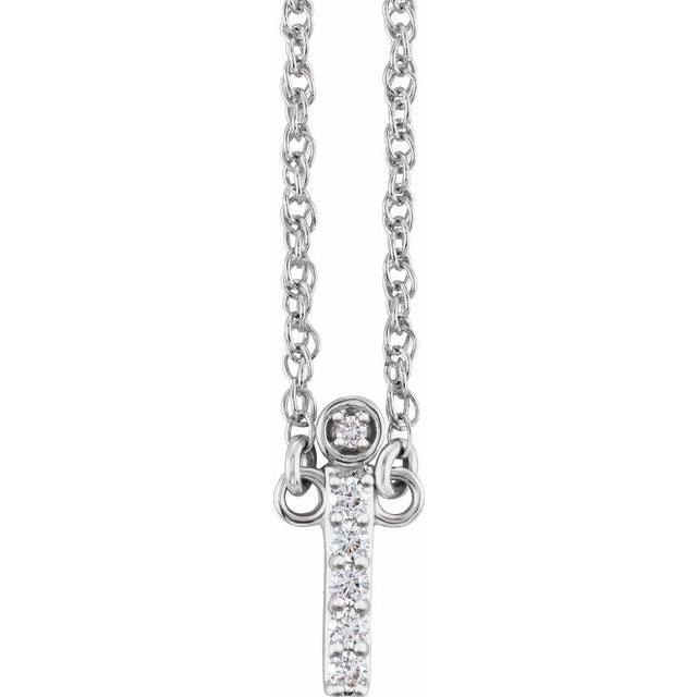 14K White .07 CTW Natural Diamond Lowercase Initial I 16" Necklace