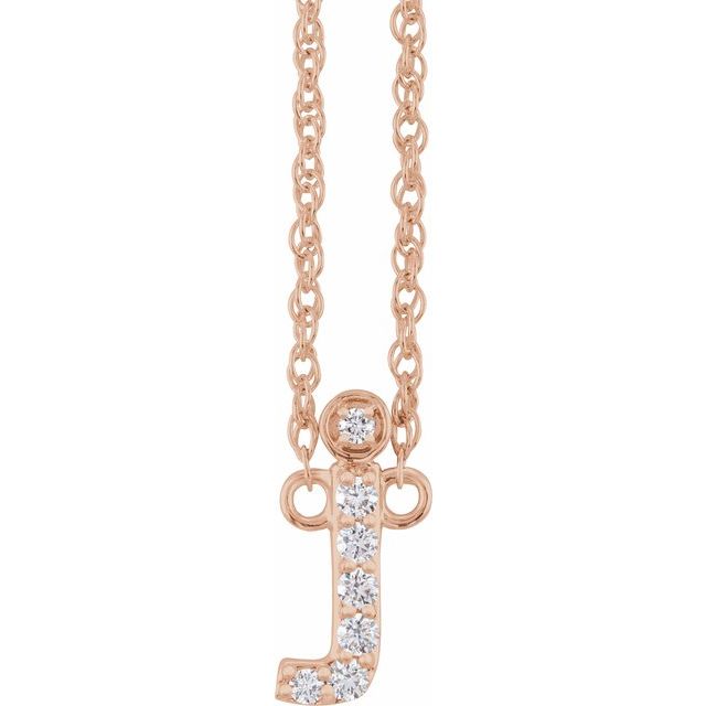 14K Rose .06 CTW Natural Diamond Lowercase Initial J 16" Necklace