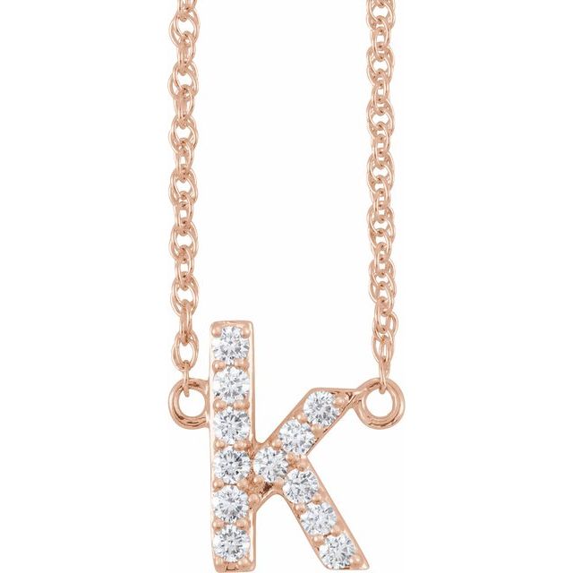 14K Rose 1/8 CTW Natural Diamond Lowercase Initial K 16" Necklace