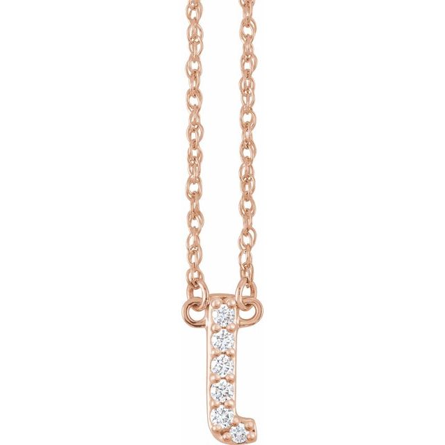 14K Rose .07 CTW Natural Diamond Lowercase Initial I 16" Necklace
