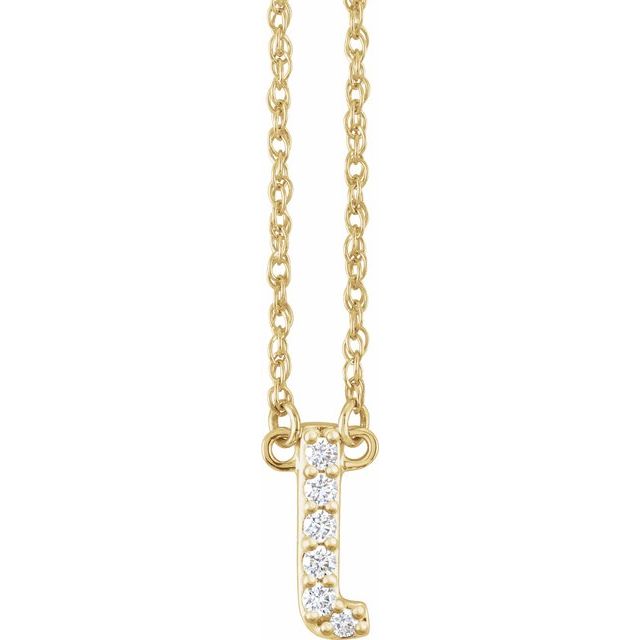 14K Yellow .07 CTW Natural Diamond Lowercase Initial I 16" Necklace